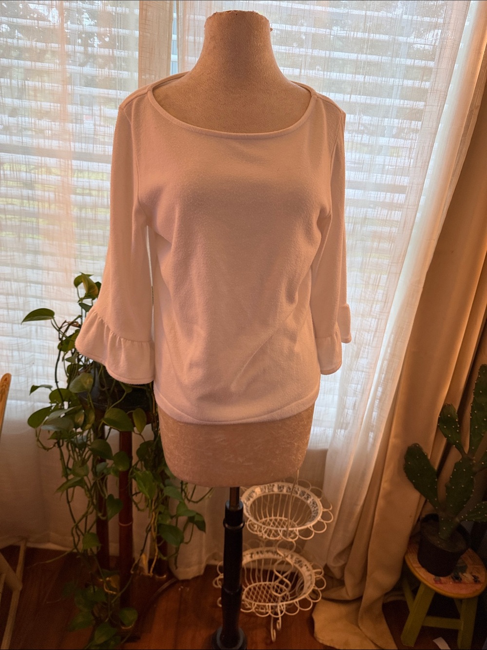 Banana Republic White Ruffle Sleeve Boatneck Top